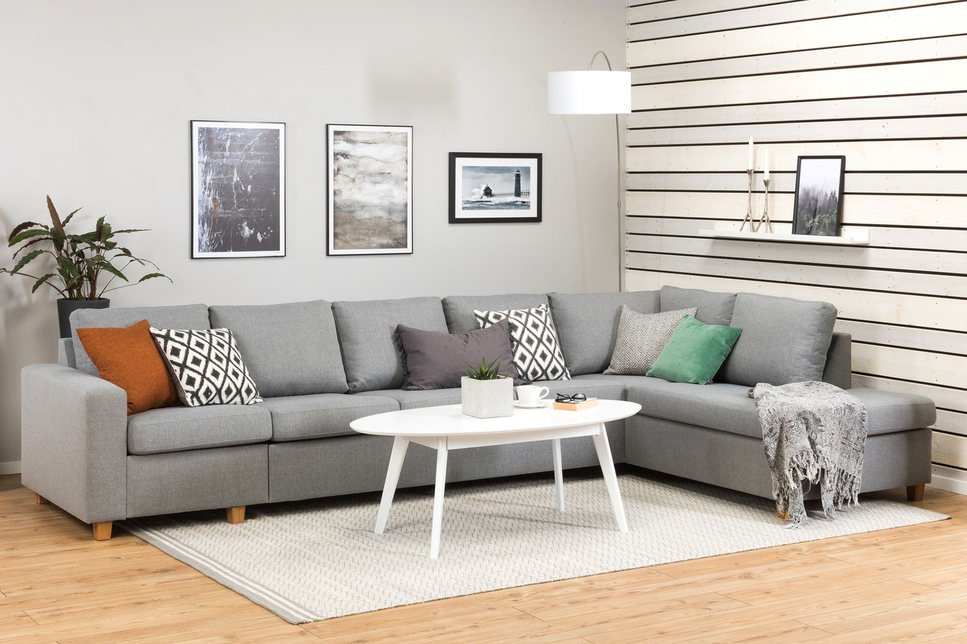 Crazy 5-seters Høyrevendt L-formet Sjeselongsofa i Stoff - Grå - Møbler - Sofaer - Sofa med sjeselong