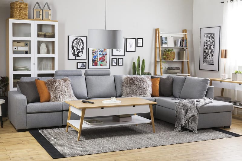 Crazy 5-seters Høyrevendt L-formet Sjeselongsofa i Stoff - Grå - Møbler - Sofaer - Sofa med sjeselong - 4 seters sofa med divan