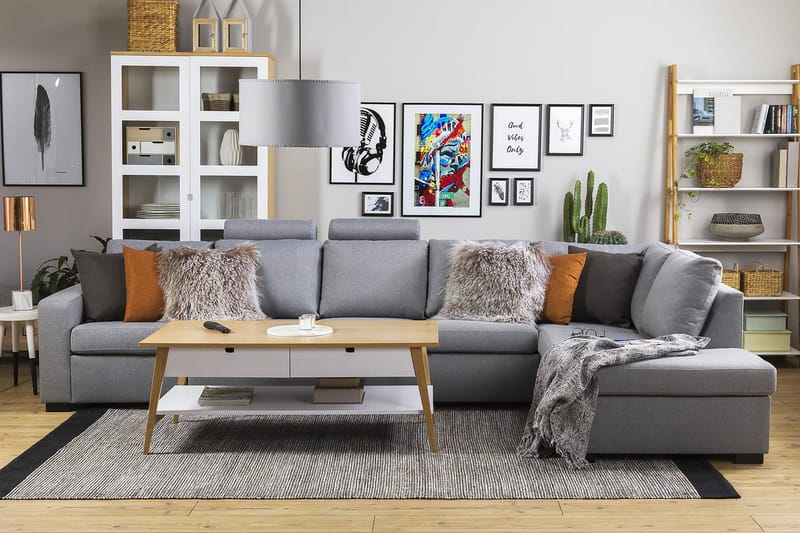 Crazy 5-seters Høyrevendt L-formet Sjeselongsofa i Stoff - Grå - Møbler - Sofaer - Sofa med sjeselong - 4 seters sofa med divan