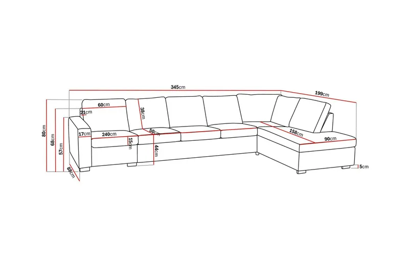 Crazy 5-seters Høyrevendt L-formet Sjeselongsofa i Stoff - Grå - Møbler - Sofaer - Sofa med sjeselong - 4 seters sofa med divan