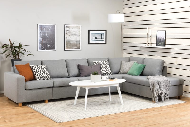 Crazy 5-seters Høyrevendt L-formet Sjeselongsofa i Stoff - Grå - Møbler - Sofaer - Sofa med sjeselong - 4 seters sofa med divan