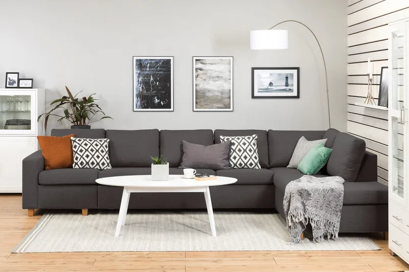 Crazy 5-seters Høyrevendt L-formet Sjeselongsofa i Stoff - Mørk grå - Møbler - Sofaer - Sofa med sjeselong - 4 seters sofa med divan