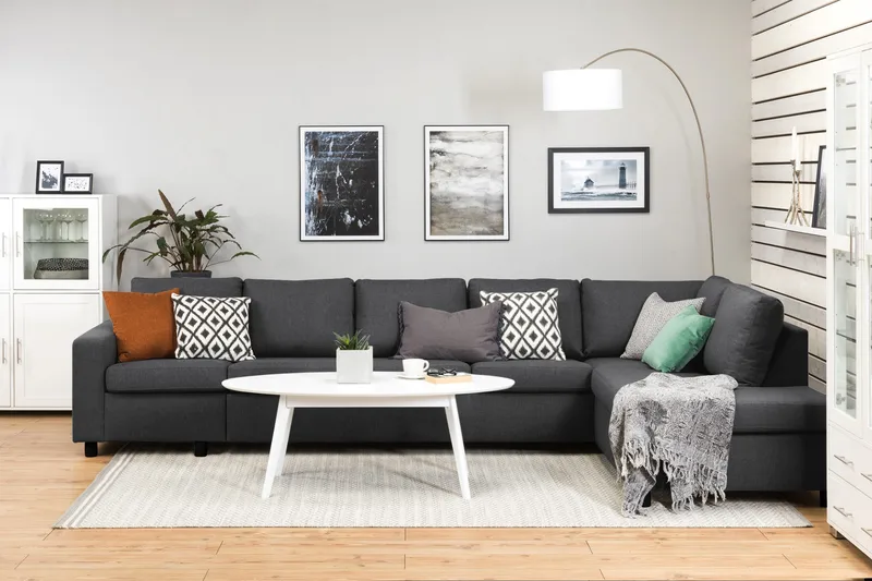 Crazy 5-seters Høyrevendt L-formet Sjeselongsofa i Stoff - Mørk grå - Møbler - Sofaer - Sofa med sjeselong - 4 seters sofa med divan