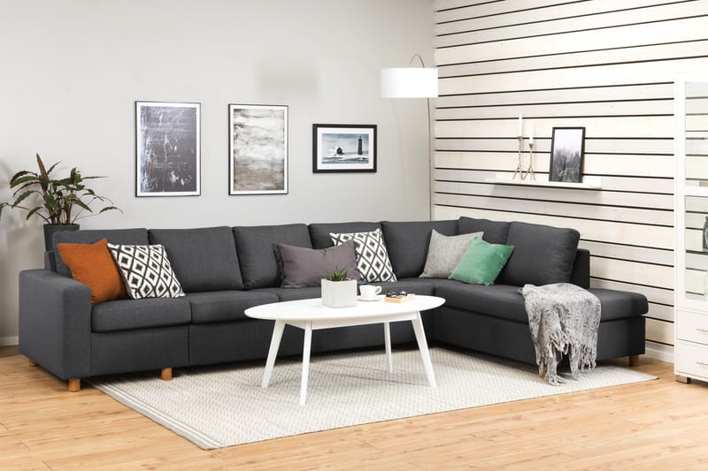 Crazy 5-seters Høyrevendt L-formet Sjeselongsofa i Stoff - Mørk grå - Møbler - Sofaer - Sofa med sjeselong