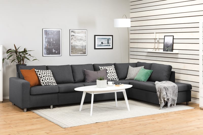 Crazy 5-seters Høyrevendt L-formet Sjeselongsofa i Stoff - Mørk grå - Møbler - Sofaer - Sofa med sjeselong