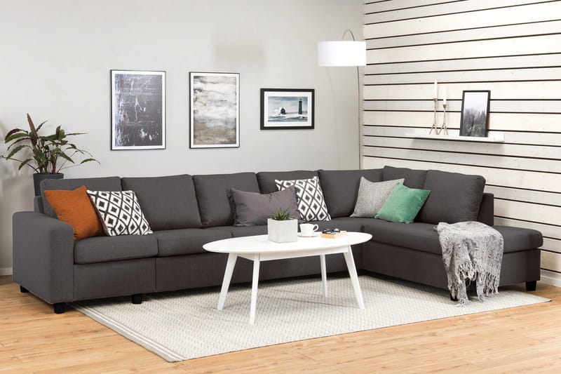Crazy 5-seters Høyrevendt L-formet Sjeselongsofa i Stoff - Mørk grå - Møbler - Sofaer - Sofa med sjeselong