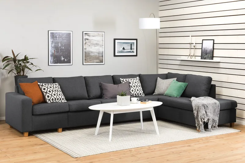 Crazy 5-seters Høyrevendt L-formet Sjeselongsofa i Stoff - Mørk grå - Møbler - Sofaer - Sofa med sjeselong - 4 seters sofa med divan