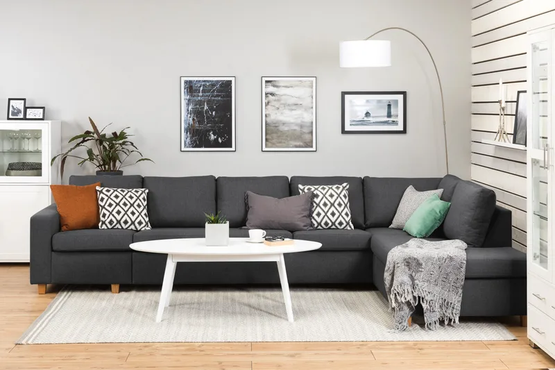 Crazy 5-seters Høyrevendt L-formet Sjeselongsofa i Stoff - Mørk grå - Møbler - Sofaer - Sofa med sjeselong - 4 seters sofa med divan