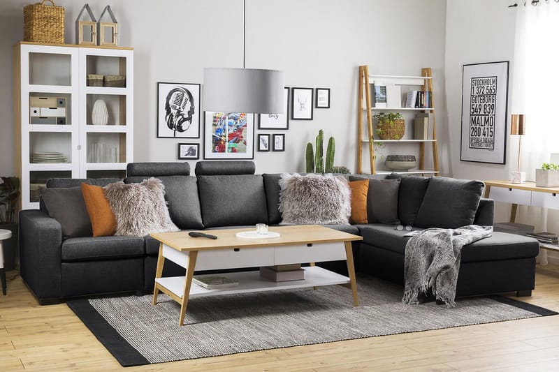 Crazy 5-seters Høyrevendt L-formet Sjeselongsofa i Stoff - Mørk grå - Møbler - Sofaer - Sofa med sjeselong - 4 seters sofa med divan