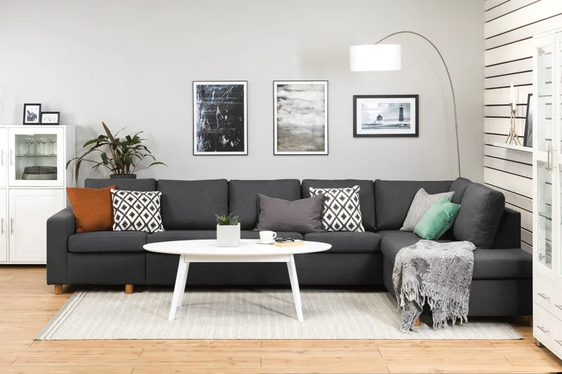 Crazy 5-seters Høyrevendt L-formet Sjeselongsofa i Stoff - Mørk grå - Møbler - Sofaer - Sofa med sjeselong - 4 seters sofa med divan