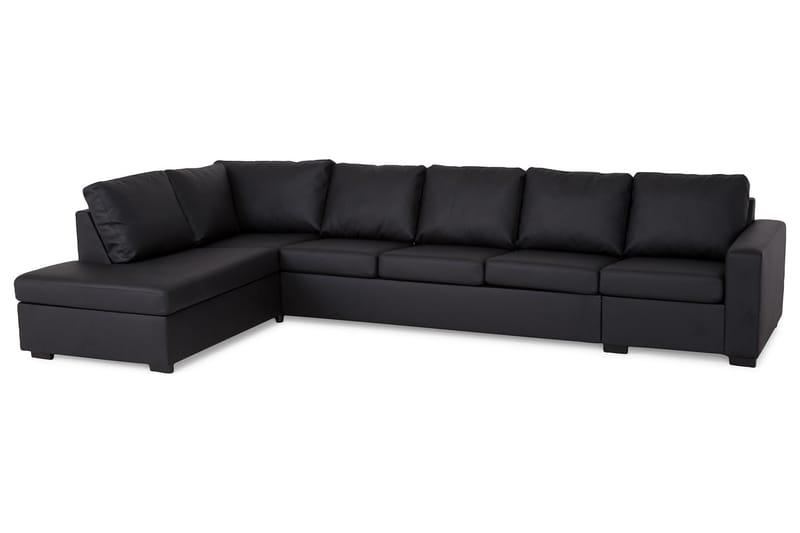 Crazy 5-seters Venstrevendt L-formet Sjeselongsofa i Kunstlær - Svart - Møbler - Sofaer - Sofa med sjeselong