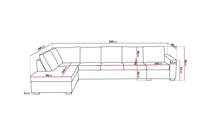 Crazy 5-seters Venstrevendt L-formet Sjeselongsofa i Kunstlær - Svart - Møbler - Sofaer - Sofa med sjeselong - 4 seters sofa med divan