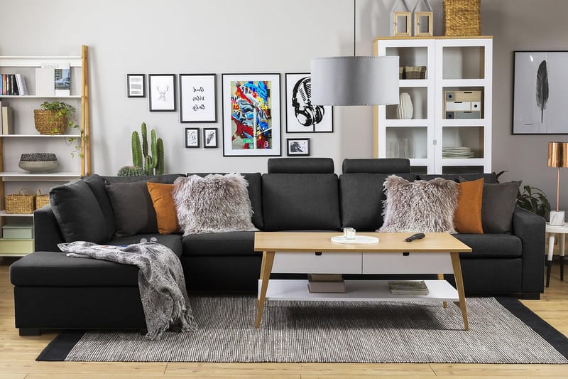 Crazy 5-seters Venstrevendt L-formet Sjeselongsofa i Stoff - Antrasitt - Møbler - Sofaer - Sofa med sjeselong