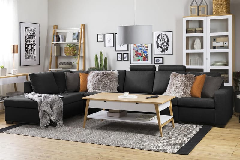 Crazy 5-seters Venstrevendt L-formet Sjeselongsofa i Stoff - Antrasitt - Møbler - Sofaer - Sofa med sjeselong