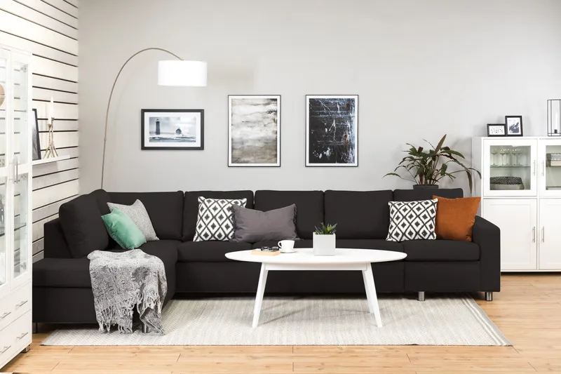 Crazy 5-seters Venstrevendt L-formet Sjeselongsofa i Stoff - Antrasitt - Møbler - Sofaer - Sofa med sjeselong - 4 seters sofa med divan