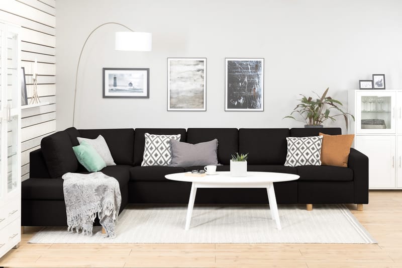 Crazy 5-seters Venstrevendt L-formet Sjeselongsofa i Stoff - Antrasitt - Møbler - Sofaer - Sofa med sjeselong