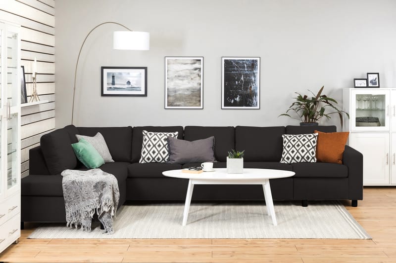 Crazy 5-seters Venstrevendt L-formet Sjeselongsofa i Stoff - Antrasitt - Møbler - Sofaer - Sofa med sjeselong