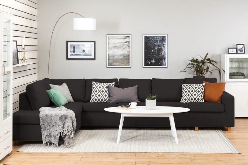 Crazy 5-seters Venstrevendt L-formet Sjeselongsofa i Stoff - Antrasitt - Møbler - Sofaer - Sofa med sjeselong