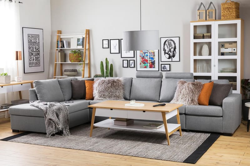 Crazy 5-seters Venstrevendt L-formet Sjeselongsofa i Stoff - Grå - Møbler - Sofaer - Sofa med sjeselong