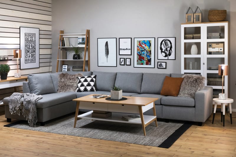 Crazy 5-seters Venstrevendt L-formet Sjeselongsofa i Stoff - Grå - Møbler - Sofaer - Sofa med sjeselong