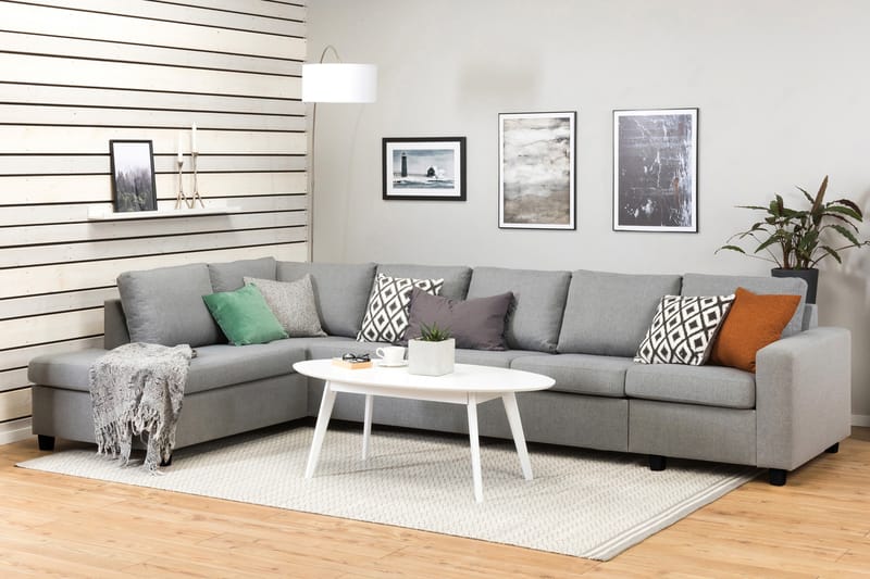 Crazy 5-seters Venstrevendt L-formet Sjeselongsofa i Stoff - Grå - Møbler - Sofaer - Sofa med sjeselong