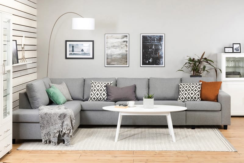 Crazy 5-seters Venstrevendt L-formet Sjeselongsofa i Stoff - Grå - Møbler - Sofaer - Sofa med sjeselong