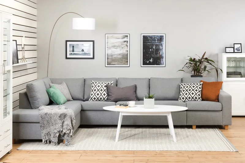 Crazy 5-seters Venstrevendt L-formet Sjeselongsofa i Stoff - Grå - Møbler - Sofaer - Sofa med sjeselong - 4 seters sofa med divan