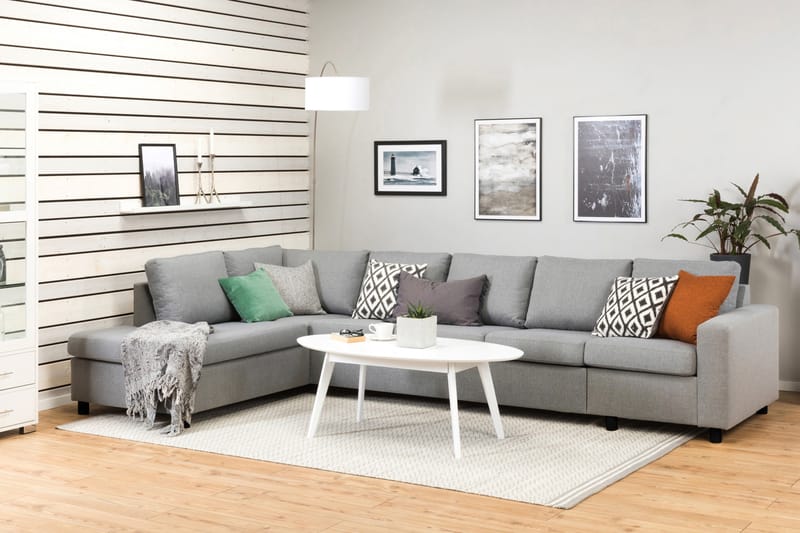 Crazy 5-seters Venstrevendt L-formet Sjeselongsofa i Stoff - Grå - Møbler - Sofaer - Sofa med sjeselong