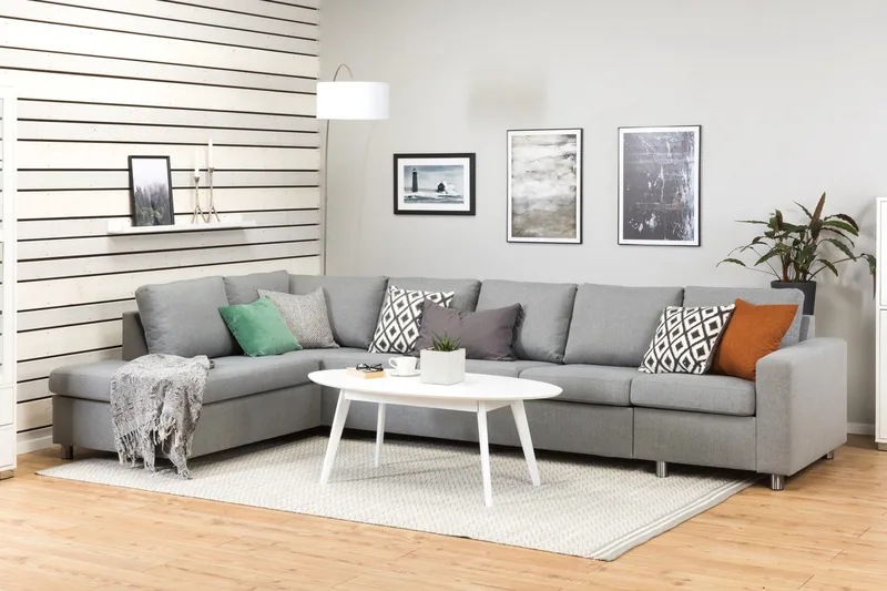 Crazy 5-seters Venstrevendt L-formet Sjeselongsofa i Stoff - Grå - Møbler - Sofaer - Sofa med sjeselong - 4 seters sofa med divan