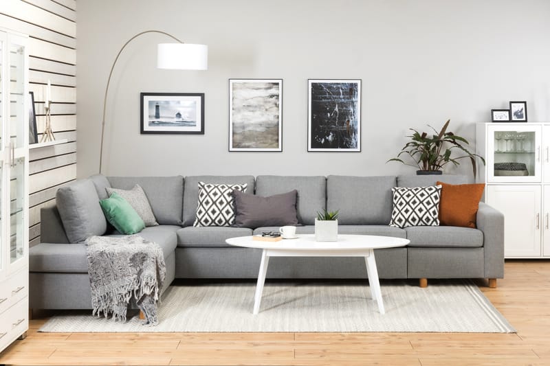 Crazy 5-seters Venstrevendt L-formet Sjeselongsofa i Stoff - Grå - Møbler - Sofaer - Sofa med sjeselong