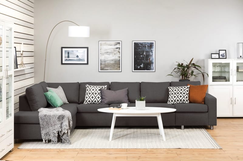 Crazy 5-seters Venstrevendt L-formet Sjeselongsofa i Stoff - Mørk grå - Møbler - Sofaer - Sofa med sjeselong - 4 seters sofa med divan