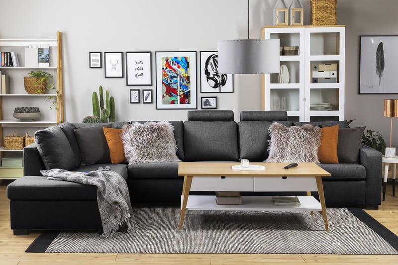 Crazy 5-seters Venstrevendt L-formet Sjeselongsofa i Stoff - Mørk grå - Møbler - Sofaer - Sofa med sjeselong