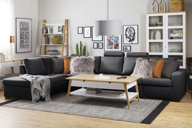 Crazy 5-seters Venstrevendt L-formet Sjeselongsofa i Stoff - Mørk grå - Møbler - Sofaer - Sofa med sjeselong