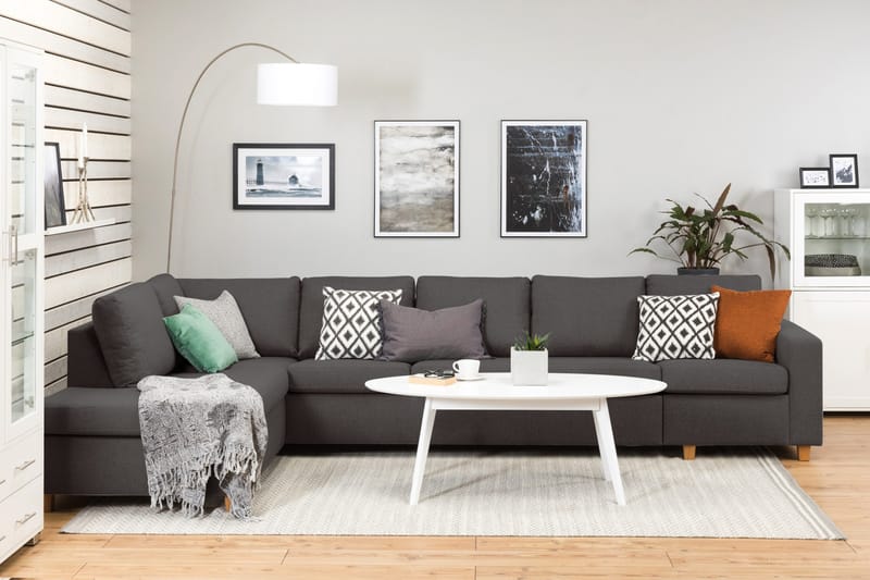 Crazy 5-seters Venstrevendt L-formet Sjeselongsofa i Stoff - Mørk grå - Møbler - Sofaer - Sofa med sjeselong - 4 seters sofa med divan