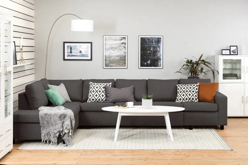 Crazy 5-seters Venstrevendt L-formet Sjeselongsofa i Stoff - Mørk grå - Møbler - Sofaer - Sofa med sjeselong - 4 seters sofa med divan