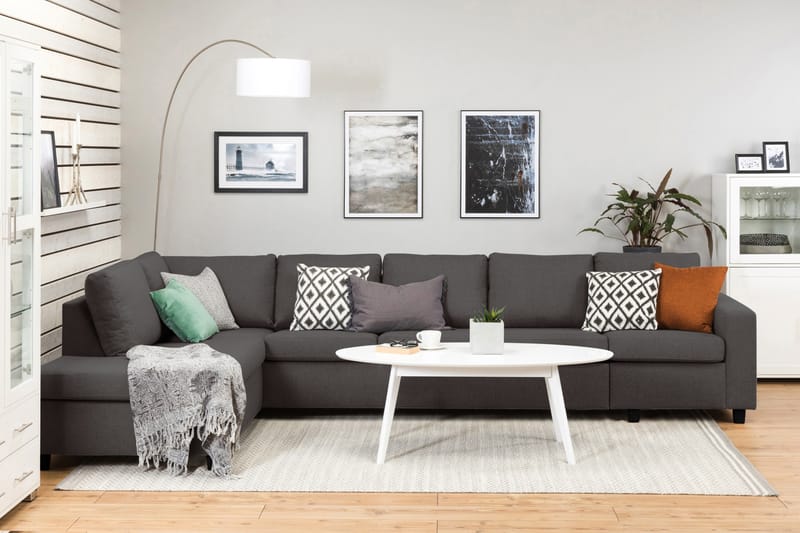 Crazy 5-seters Venstrevendt L-formet Sjeselongsofa i Stoff - Mørk grå - Møbler - Sofaer - Sofa med sjeselong