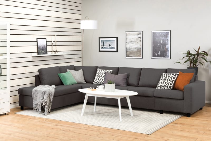 Crazy 5-seters Venstrevendt L-formet Sjeselongsofa i Stoff - Mørk grå - Møbler - Sofaer - Sofa med sjeselong