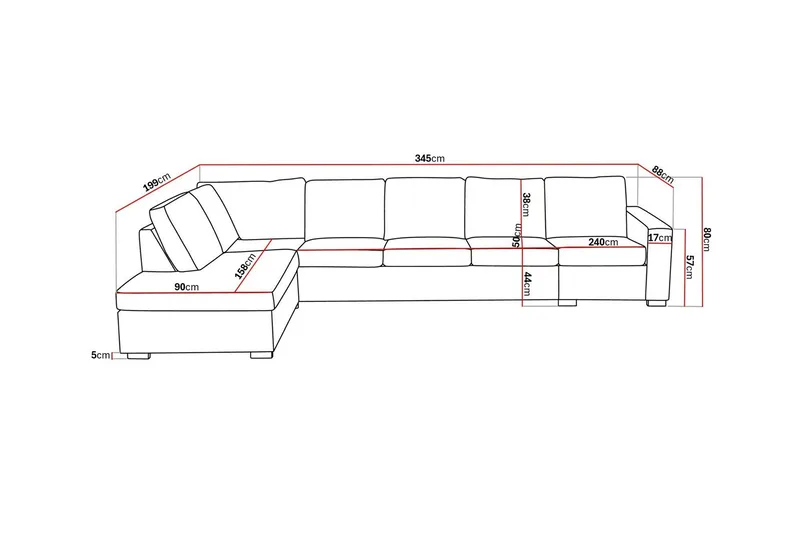 Crazy 5-seters Venstrevendt L-formet Sjeselongsofa i Stoff - Mørk grå - Møbler - Sofaer - Sofa med sjeselong - 4 seters sofa med divan