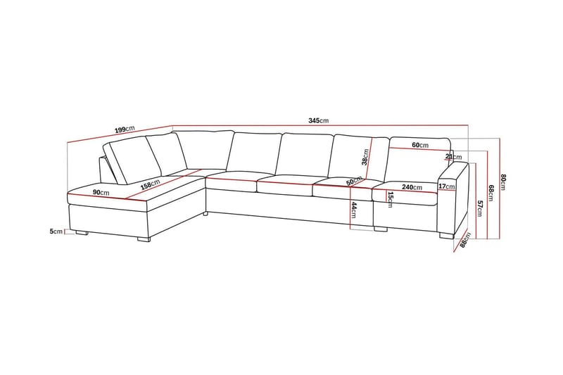 Crazy 5-seters Venstrevendt L-formet Sjeselongsofa i Stoff - Mørk grå - Møbler - Sofaer - Sofa med sjeselong - 4 seters sofa med divan