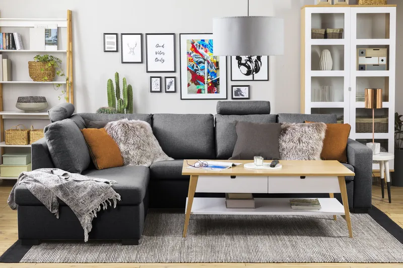 Crazy Limited Edition 4-seters Venstrevendt L-formet Sjeselongsofa i Stoff - Mørk grå - Møbler - Sofaer - Sofa med sjeselong