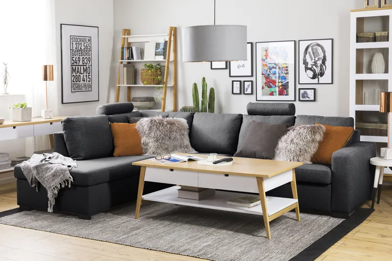 Crazy Limited Edition 4-seters Venstrevendt L-formet Sjeselongsofa i Stoff - Mørk grå - Møbler - Sofaer - Sofa med sjeselong