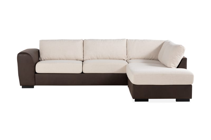 Cuba 4-seters Høyrevendt L-formet Sjeselongsofa i Kunstlær/Stoff - Brun / Beige - Møbler - Sofaer - Sofa med sjeselong