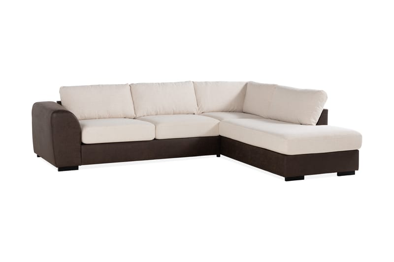 Cuba 4-seters Høyrevendt L-formet Sjeselongsofa i Kunstlær/Stoff - Brun / Beige - Møbler - Sofaer - Sofa med sjeselong