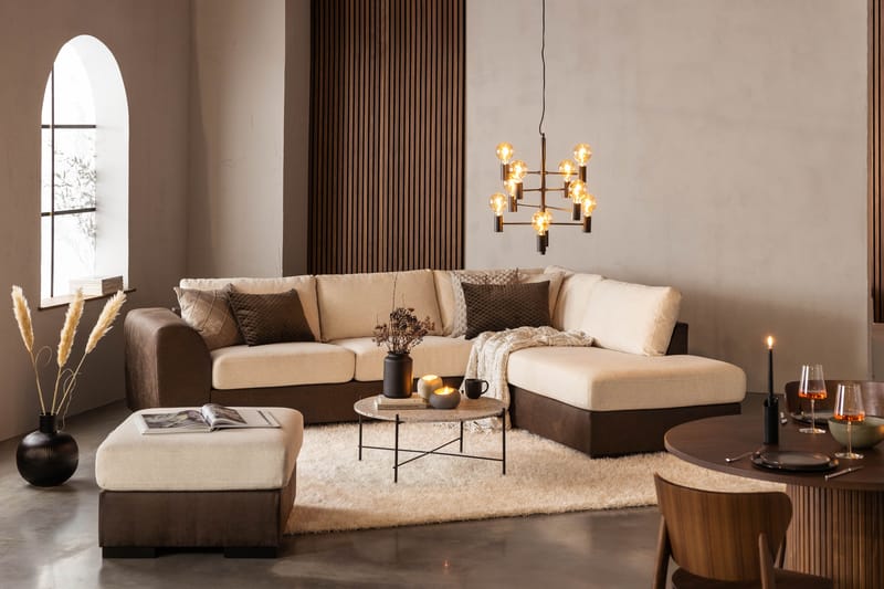 Cuba 4-seters Høyrevendt L-formet Sjeselongsofa i Kunstlær/Stoff - Brun / Beige - Møbler - Sofaer - Sofa med sjeselong