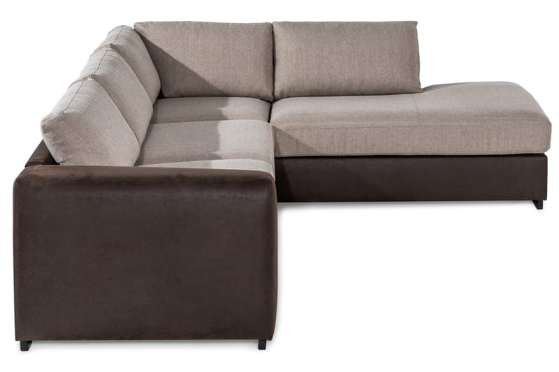 Cuba 4-seters Høyrevendt L-formet Sjeselongsofa i Kunstlær/Stoff - Brun / Beige - Møbler - Sofaer - Sofa med sjeselong