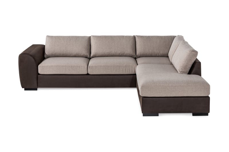 Cuba 4-seters Høyrevendt L-formet Sjeselongsofa i Kunstlær/Stoff - Brun / Beige - Møbler - Sofaer - Sofa med sjeselong