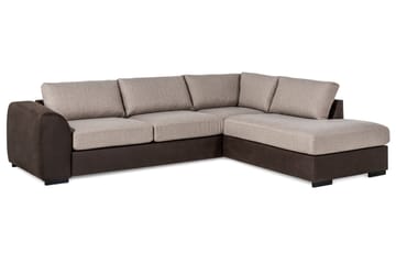Cuba 4-seters Høyrevendt L-formet Sjeselongsofa i Kunstlær/Stoff - Brun / Beige - Møbler - Sofaer - Sofa med sjeselong