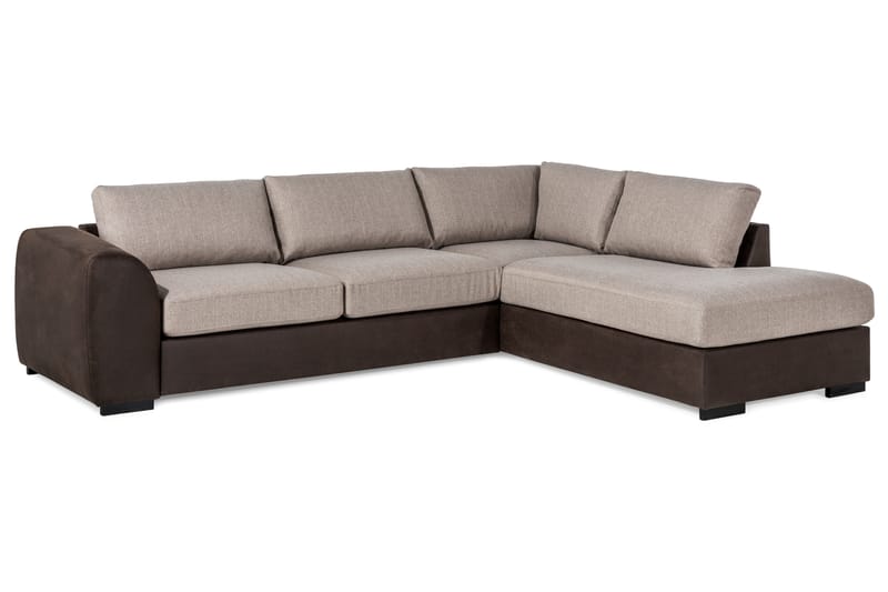 Cuba 4-seters Høyrevendt L-formet Sjeselongsofa i Kunstlær/Stoff - Brun / Beige - Møbler - Sofaer - Sofa med sjeselong