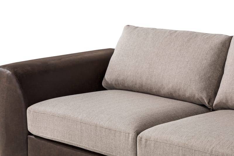Cuba 4-seters Høyrevendt L-formet Sjeselongsofa i Kunstlær/Stoff - Brun / Beige - Møbler - Sofaer - Sofa med sjeselong