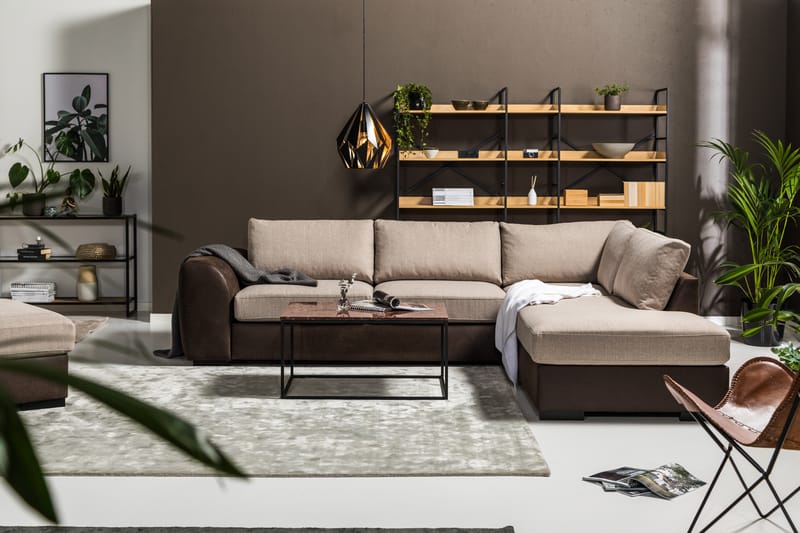 Cuba 4-seters Høyrevendt L-formet Sjeselongsofa i Kunstlær/Stoff - Brun / Beige - Møbler - Sofaer - Sofa med sjeselong